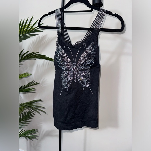 Diamonds black butterfly tops with cross back diamonds on straps - Picture 1 of 5
